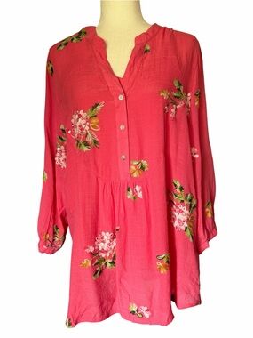 Embroidered Hope Springs Tunic Coral Pink with Camisole